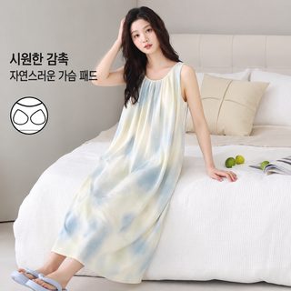 여름 여성 냉감 민소매 미디 롱 원피스 홈웨어