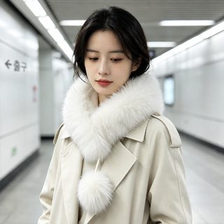 겨울 털공 짧은 목도리 기질 백합 목도리 모피 털깃 마그네틱 단추 털둘레