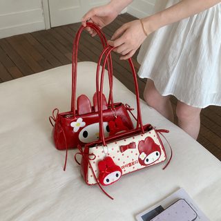 여성 메러티 백합 리본 겨드랑이 숄더백 미니 핸드백 귀여운 바게트 가방