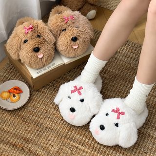 초맹면 강아지 캐릭터 겨울 기모 보온 실내 슬리퍼 미끄럼 방지 털 실내화