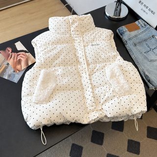 毛茸茸波点减龄设计感立领宽松大码小个子棉服马甲外套女坎肩马夹