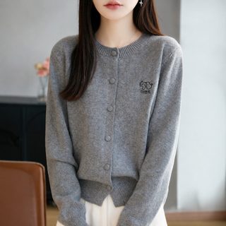 홍합 니트 공장 아기 코끼리 알파벳 자수 라운드 니트 카디건 여성 기초 스