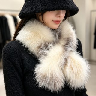 겨울 가죽 목도리 두껍게 보온 벨벳 크로스 목도리 털깃 충돌색 양면 털털 목도리 털깃