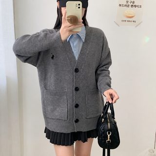가을 겨울 한국판 스웨터녀 V넥 긴팔 기질 캐주얼 헐렁헐렁 편한 외투 대외