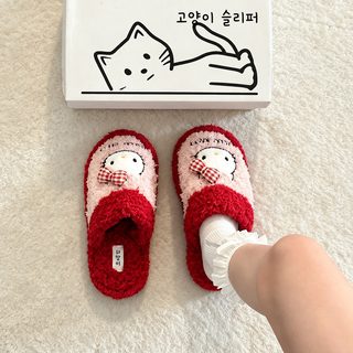 삼려구 정품 HelloKitty 면 슬리퍼녀 2026 가을 겨울 신상 고용모치 자택 보온