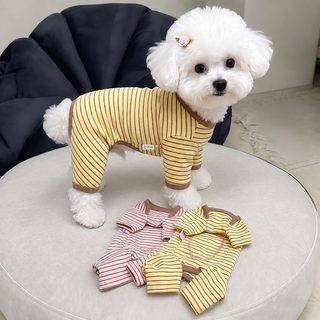 강아지 보온 내복 소형견 배보호 스트라이프 사계절 네발 올인원 실내복