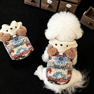 강아지 겨울옷 귀여운 자카드 후드 플리스 조끼 소형견 테디 비숑 보온 산