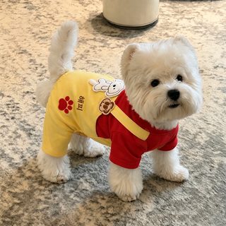 강아지 옷 가을 겨울 카툰 레이어드 올인원 소형견 웨스트 하이랜드 비숑