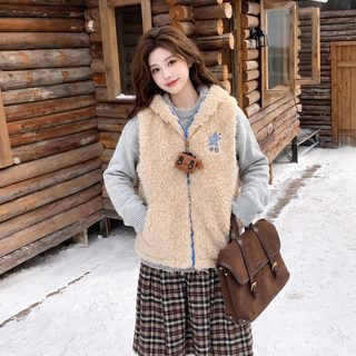 겨울 신상 여성 클립 면 후드 곰돌이 귀 털털 면 조끼 조끼 패션 서양식 면