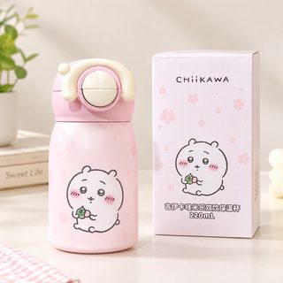 chiikawa 정품 보온컵 학생 고용모치 빨대컵 휴대용 누수 방지 더블 음료 보냉