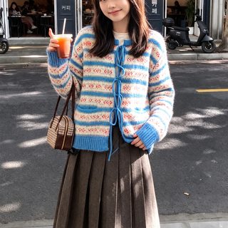 빈티지 자카드 스트라이프 가디건 스웨터 카디건녀 헐렁헐렁 가을 겨울 신