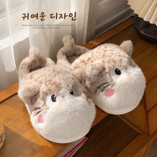 Patti Duck 여성 겨울 털 안감 고양이 캐릭터 보온 쿠션 EVA 실내 슬리퍼