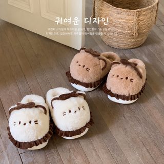 귀여운 고양이 면 슬리퍼 여자 겨울 외투 미끄럼 방지 집 실내 두꺼운 바닥