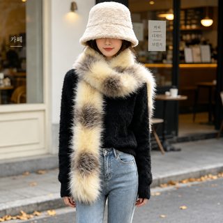 가을 겨울 롱 기모 목도리 두께 보온 모모 목도리 모피 목도리 백합 숄 귀여운 가짜 칼라