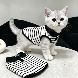 고양이 옷 봄 여름 얇은 폴로 셔츠 줄무늬 조끼 털 제거 방지 인형 고양이