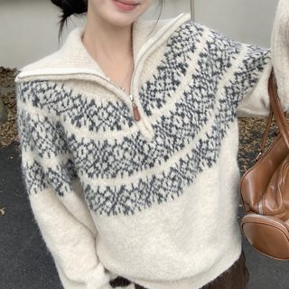 페르섬 빈티지 세미 지퍼 터틀넥 니트 블라우스 가을 겨울 신상 패션 백합
