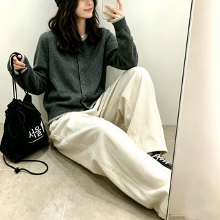 한국판 가짜 두 벌 라운드 니트 카디건 여자 가을 겨울 신상 거보기 헐렁헐
