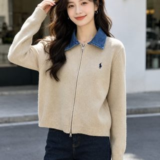 일본계 충돌색 데님 터틀넥 카디건녀 겨울 신상 헐렁헐렁 백합 감령가 2벌