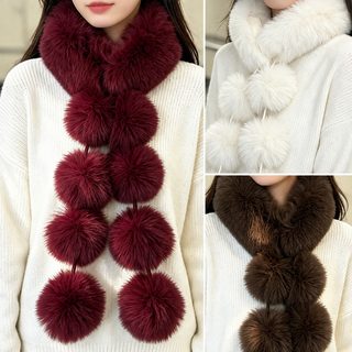 맞춤형 가을 겨울 모조 여우 털 목도리 털공 모직 백합 긴 목도리 두께 보온 모직 숄