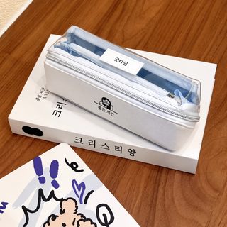 일본풍 이타백 스타일 캔버스 2단 필통 문구 수납 파우치 중고등학생용 미