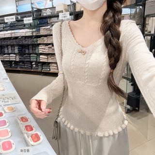 부드러운 바람 꽈배기 U넥 니트 여성 가을 신상 디자인 감각 목이버섯 소프