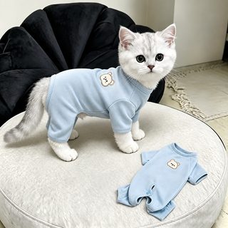 고양이 사계절 보온 수술복 테디베어 자수 암컷 중성화복 홈웨어 사지형 배