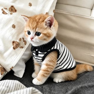 猫咪衣服春夏季薄款透气条纹POLO领背心防掉毛幼猫金渐层翻领T恤