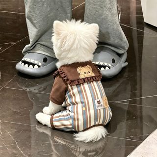 강아지 가을 겨울 세일러 카라 줄무늬 배 보호 4발 옷 소형견 비숑 토이푸들
