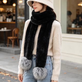 가을 겨울 롱 기모 목도리 세련되고 우아한 모직 목도리 모피 모피 보온 목털 공 목도리