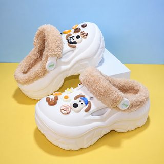 여성 겨울 털안감 두꺼운 EVA 플랫폼 털 슬리퍼 실내화 구멍 샌들 3cm 키높이