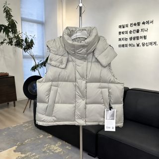 라벨 LULU 4칸 퍼프 패딩 조끼 민소매 짧은 여성 후드 보온 캐주얼 빵옷 외투