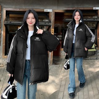남녀공용 커플 삼선 하이넥 패딩 점퍼 겨울 루즈핏 빅사이즈 학생 캐주얼