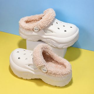 기모 두꺼운 바닥 면 슬리퍼 여자 가을 겨울 신상 외신 키높이 보온 동굴 신