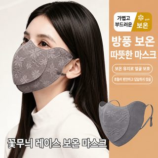 눈꽃 레이스 프린트 겨울 보온 마스크 물마시는 자전거 방풍 방한 얼굴 마
