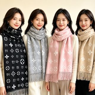 대판 대표 노화 로고 알파벳 양털 목도리 상황형 두꺼운 수술 보온 캐시미어 목도리 숄녀