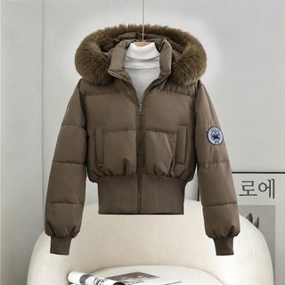 기모 겨울 2026년 날씬해 보이는 신상 털넥 후드 면옷 허리 접고 두꺼운 짧은