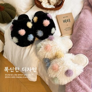 여성 겨울 털뭉치 실내 슬리퍼 두꺼운 보온 미끄럼방지 홈슬리퍼