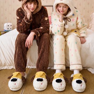 도파민 귀여운 강아지 겨울 털 슬리퍼 남녀공용 보온 미끄럼 방지 실내화