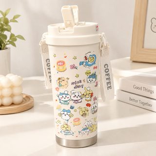 2025 신상 치이카와 530ml 316 스테인리스 보온병 휴대용 2WAY 빨대 텀블러