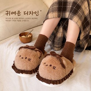 여성용 귀여운 고양이 털 슬리퍼 겨울 보온 미끄럼방지 두꺼운 EVA 실내화