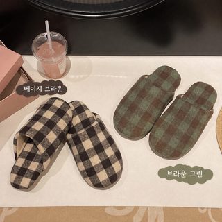 Patti Duck 여성 체크 겨울 보온 미끄럼 방지 푹신한 실내 슬리퍼