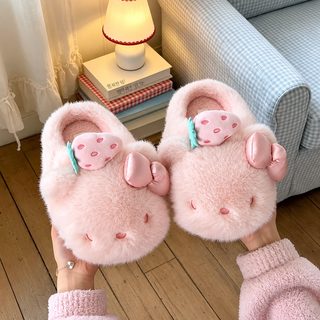 귀여운 딸기 KT 고양이 털솜 슬리퍼 여자 외장 가을 겨울 신상 재택 미끄럼