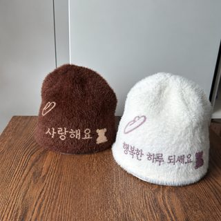여성 고양이 영문 낙서 모조 밍크 퍼 비니 가을 겨울 방풍 보온 프리사이즈