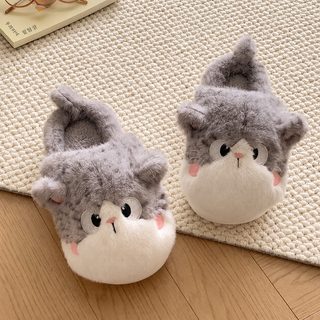 여성 털 슬리퍼 실내화 두꺼운 EVA 보온 고양이 캐릭터 홈웨어