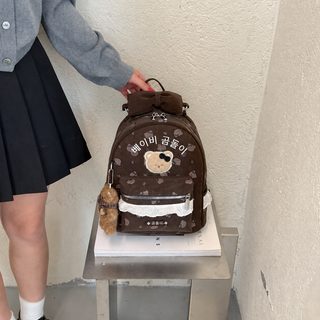 빈티지 곰돌이 백팩 여학생 2026 대용량 가벼운 통근 책가방 귀여운 레이스