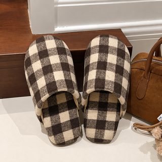 여성 체크 보온 실내 슬리퍼 음소거 미끄럼 방지 소프트 밑창 가정용 겨울