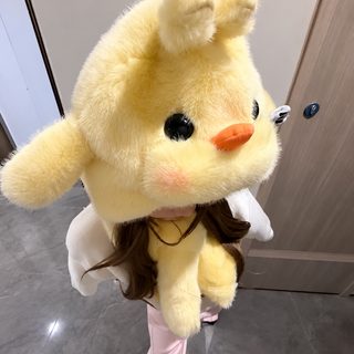 软萌小黄鸡毛绒帽子女款冬季二合一保暖围巾加绒护耳帽送闺蜜礼物