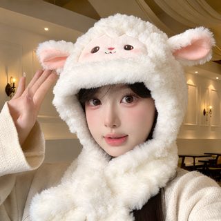 신상 소프트 fufu 귀여운 양모자 목도리 일체형 귀 보호대 두꺼운 방한 방동