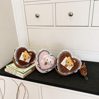 귀여운 어린이 호피 무늬 고양이 핸드백 신상 여자 레이스 하트 숄더백 공주 액세서리 크로스백