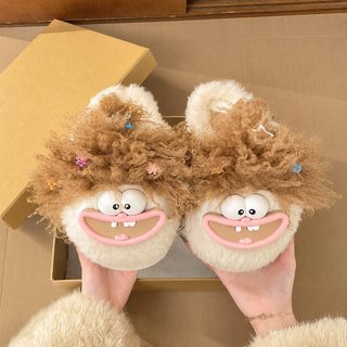 면 슬리퍼 여자 엽기적인 하트 폭발 머리 집 겨울 가모 보온 미끄럼 방지 두